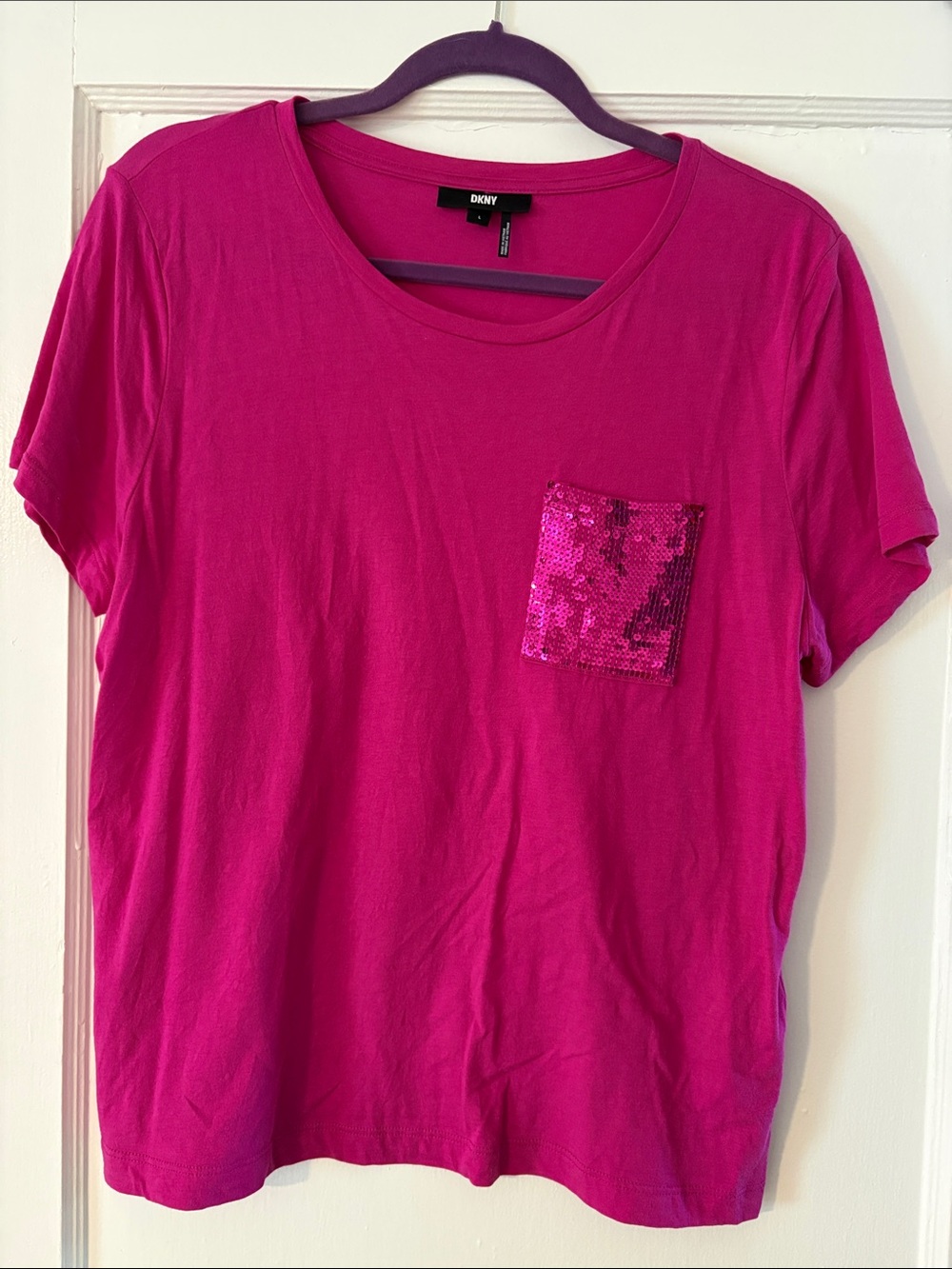 DKNY Fuchsia Short-Sleeve Tee with Sequin Pocket